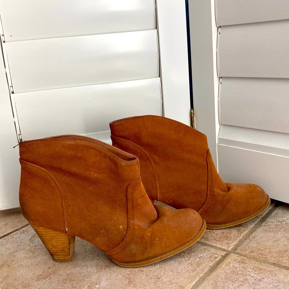 Brown suede booties